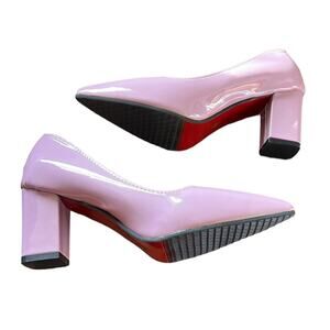 Fashion Muave Purple Patent Pointed Toe Chunky Heels